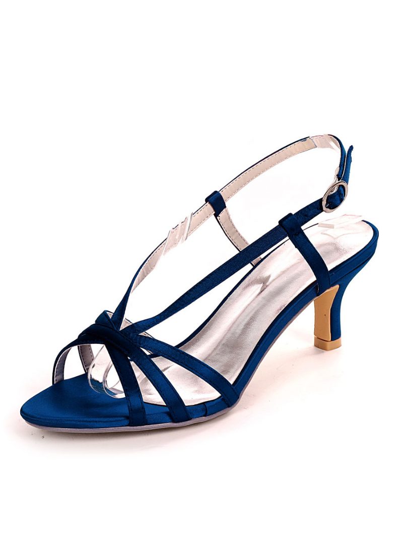 Damen-brautsandalen Mit Riemchen Und Slingback-kitten-heel - Tiefblau