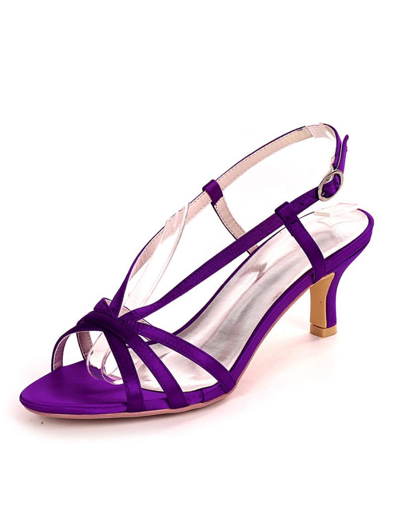 Damen-brautsandalen Mit Riemchen Und Slingback-kitten-heel - Tiefviolett