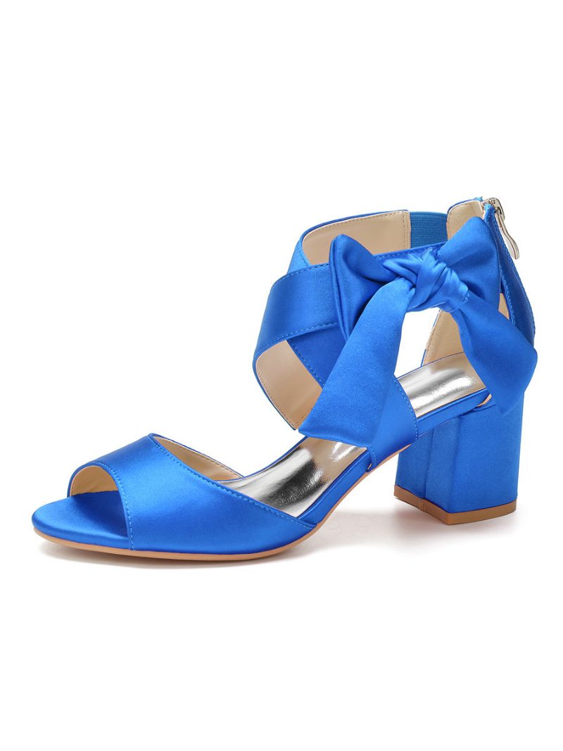 Damen-brautsandalen Mit Satinschleife Und Niedrigem Absatz - Blau