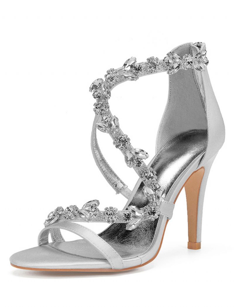 Damen-brautsandalen Mit Strassriemen Stiletto-absatz - Silber