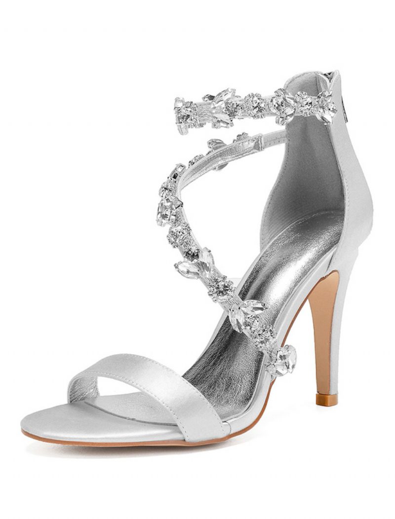 Damen-brautsandalen Mit Strassriemen Und Absatz - Silber