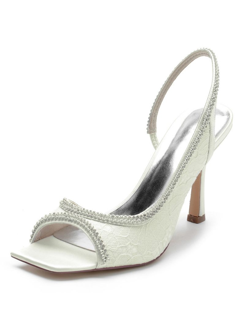 Damen-brautsandalen Mit Strasssteinen Spitze Slingback-stiletto-absatz - Elfenbein