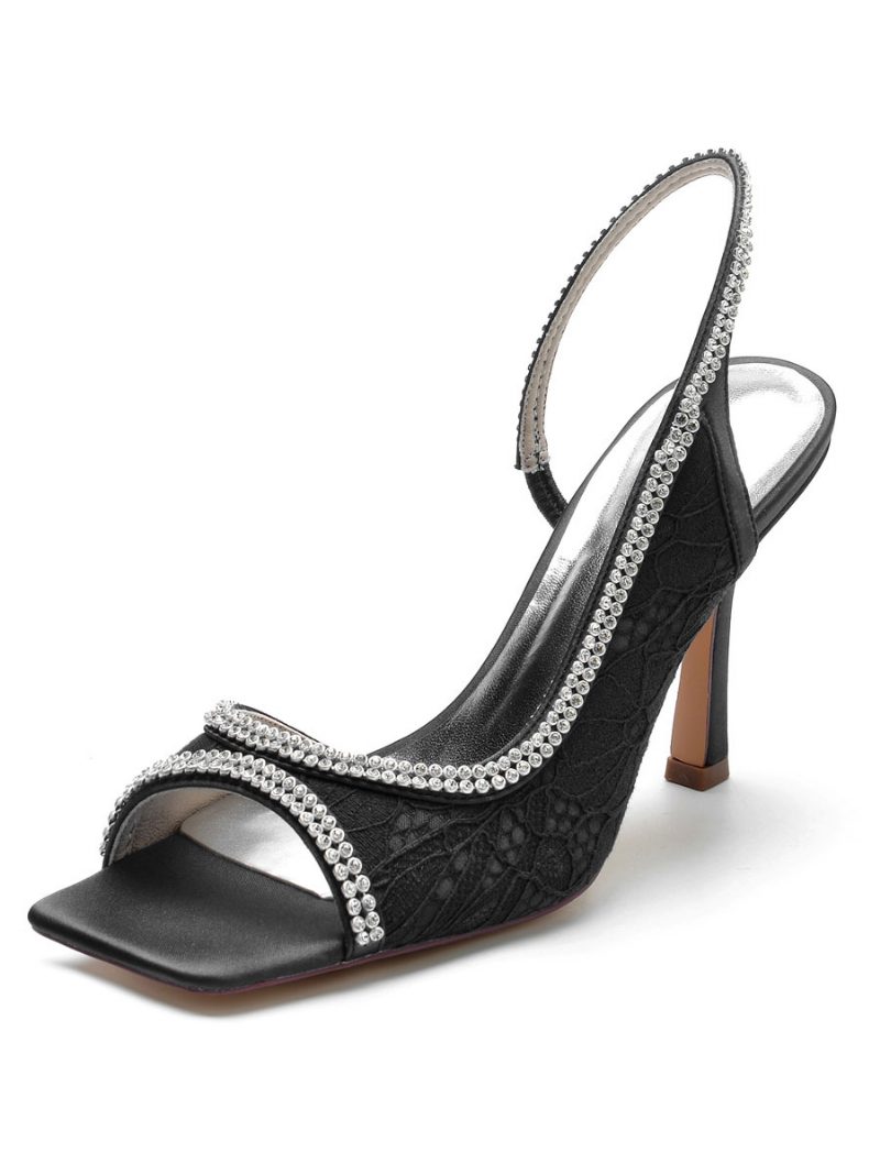 Damen-brautsandalen Mit Strasssteinen Spitze Slingback-stiletto-absatz - Schwarz