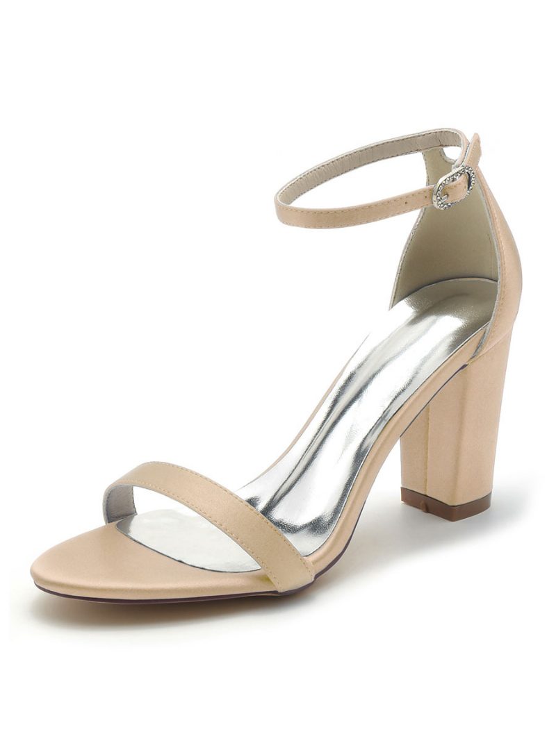 Damen-brautschuhe Aus Satin Mit Offenem Zehenbereich Und Klobigem Absatz - Champagner