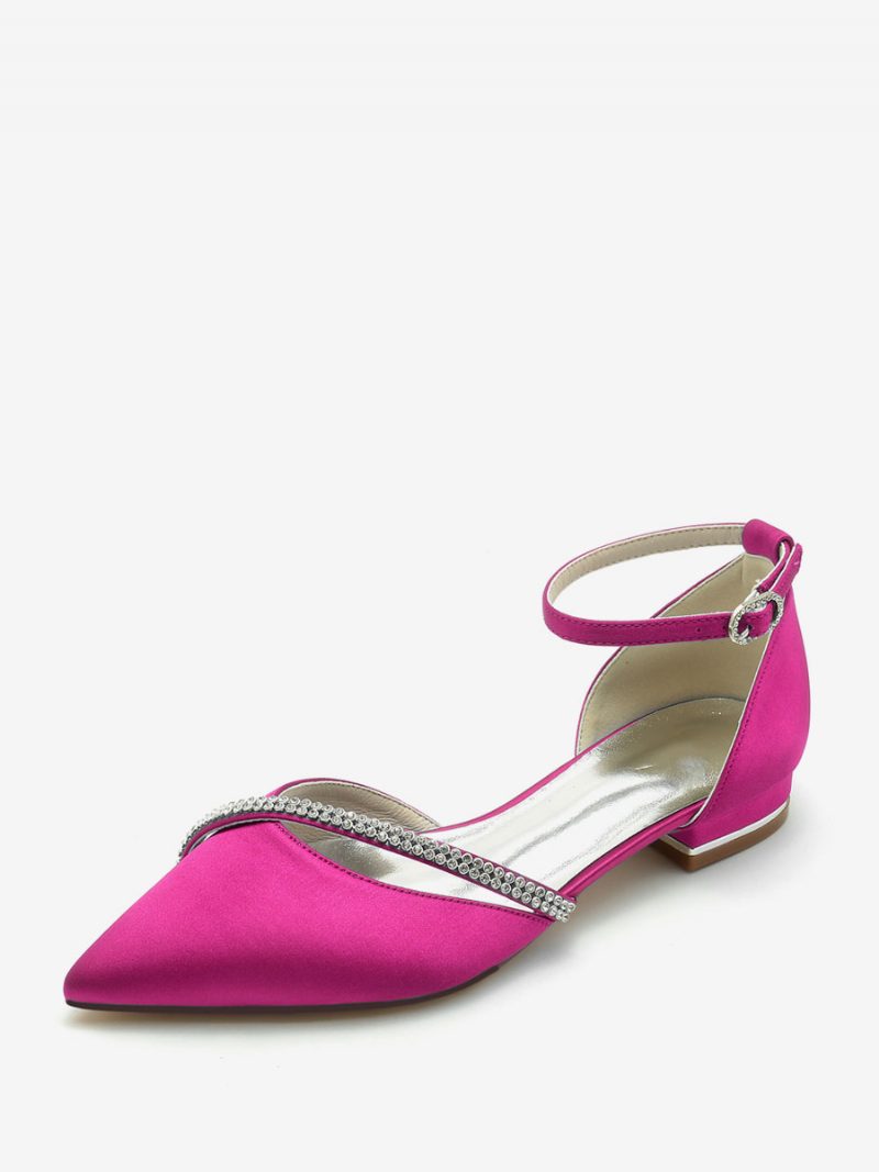 Damen-brautschuhe Flache Brautschuhe Aus Seide Und Satin Mit Spitzen Zehen Strasssteinen - Rose