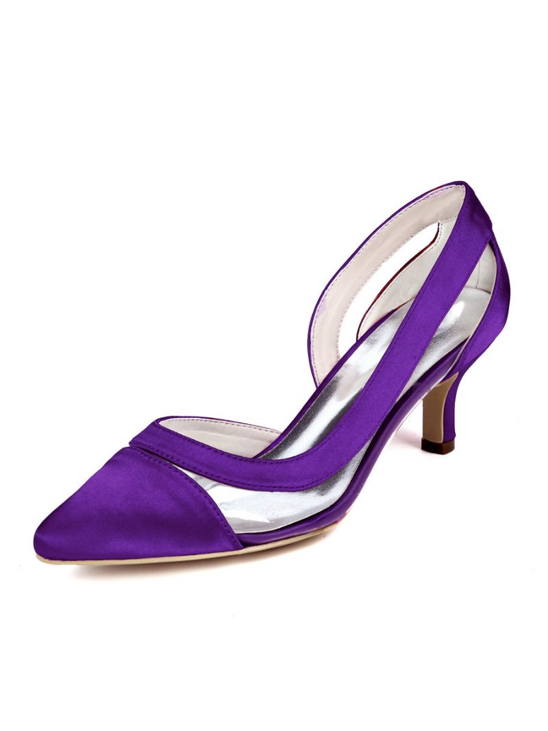 Damen-brautschuhe Kitten-heel Spitze Zehenpartie Transparente Pumps - Tiefviolett