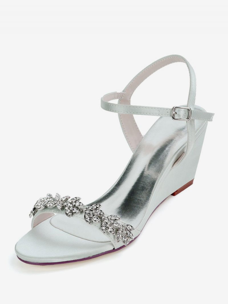 Damen-brautschuhe Mit Keilabsatz Und Strasssteinen - Silber