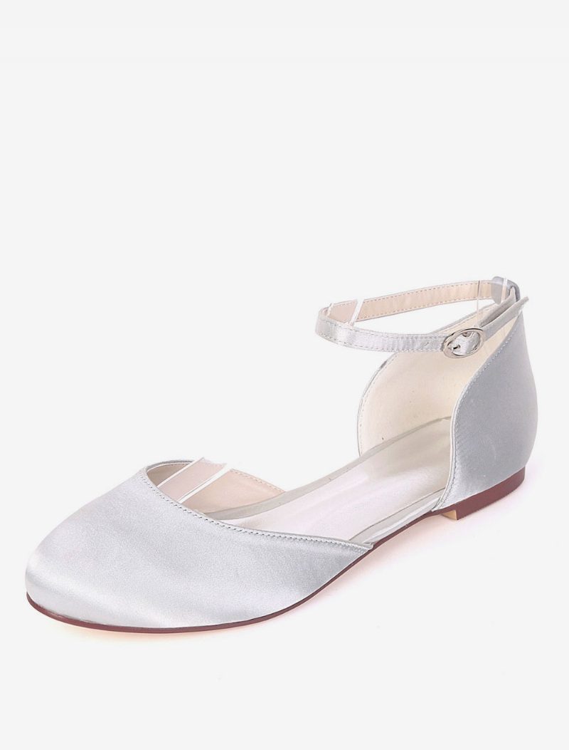 Damen-brautschuhe Mit Knöchelriemen Aus Satin - Silber