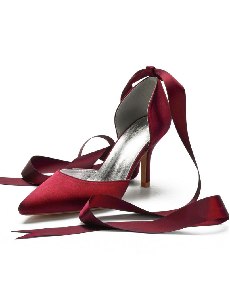 Damen-brautschuhe Mit Riemchen Dorsay Stiletto-absatz Aus Satin - Burgund