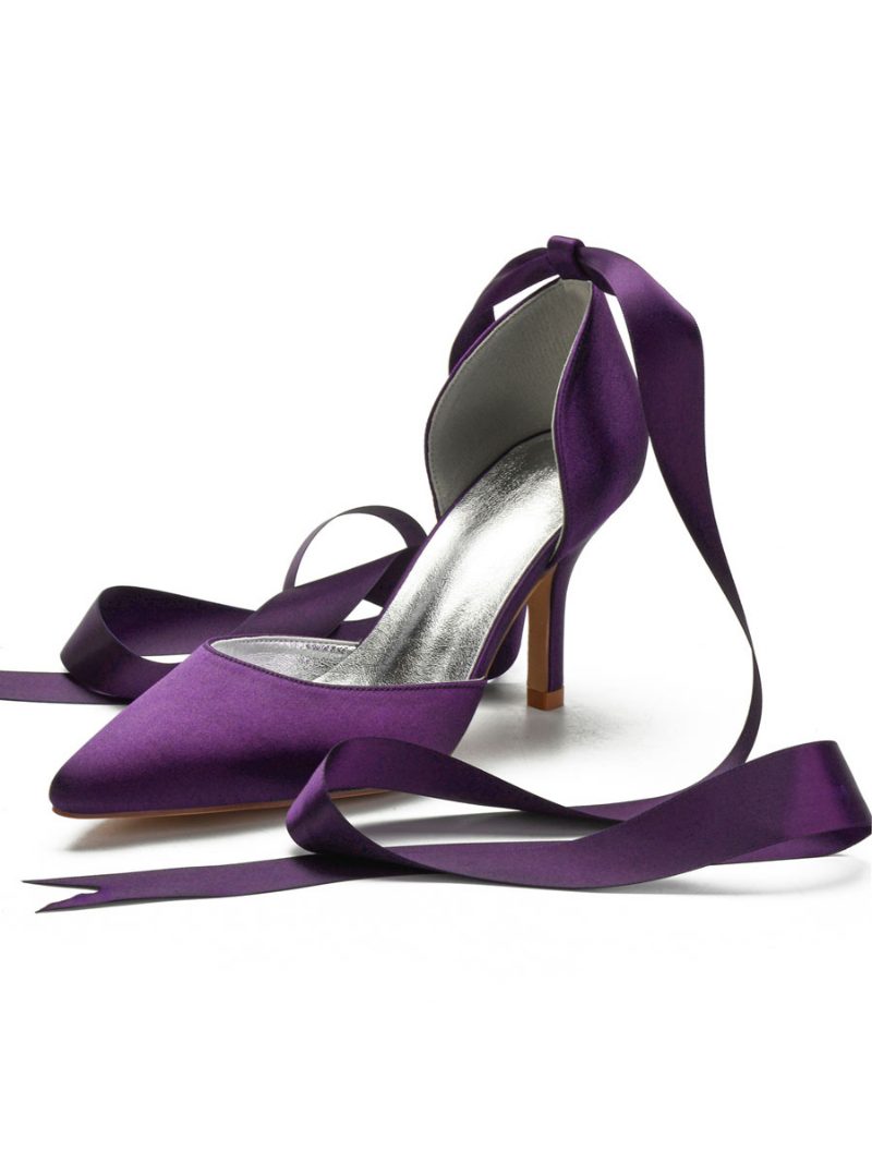 Damen-brautschuhe Mit Riemchen Dorsay Stiletto-absatz Aus Satin - Tiefviolett