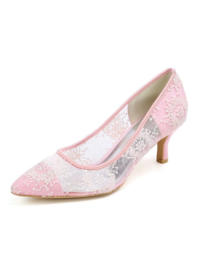 Damen-brautschuhe Mit Spitzen-kitten-heel - Rosa