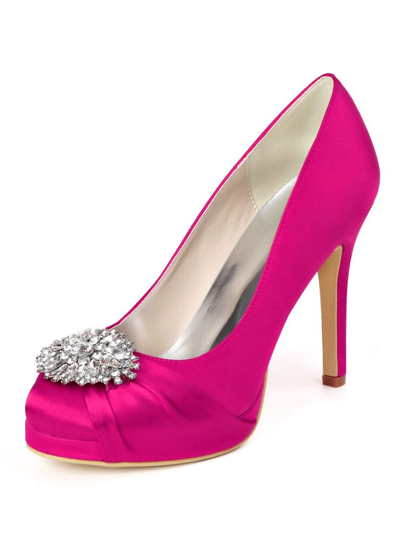 Damen-brautschuhe Mit Strass-plateau Und Absatzpumps Aus Satin - Rose