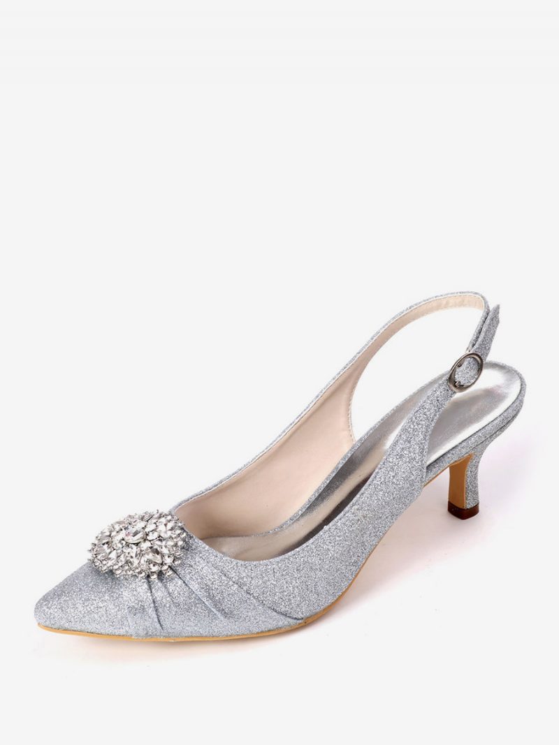 Damen-brautschuhe Mit Strasssteinen Slingback-kitten-heels