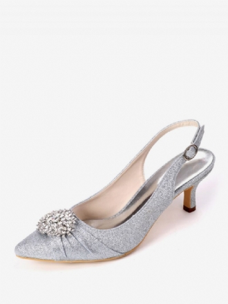 Damen-brautschuhe Mit Strasssteinen Slingback-kitten-heels