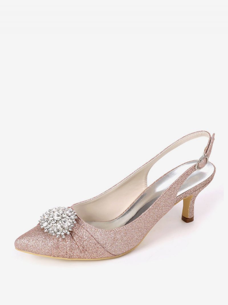 Damen-brautschuhe Mit Strasssteinen Slingback-kitten-heels - Champagner