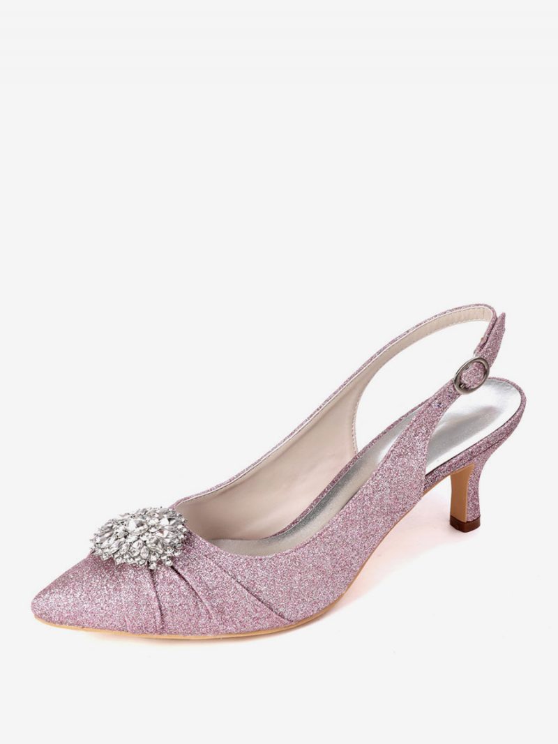 Damen-brautschuhe Mit Strasssteinen Slingback-kitten-heels - Flieder