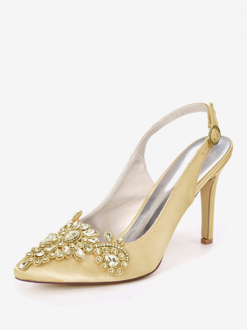 Damen-brautschuhe Mit Strasssteinen Und Slingback-absätzen - Gold