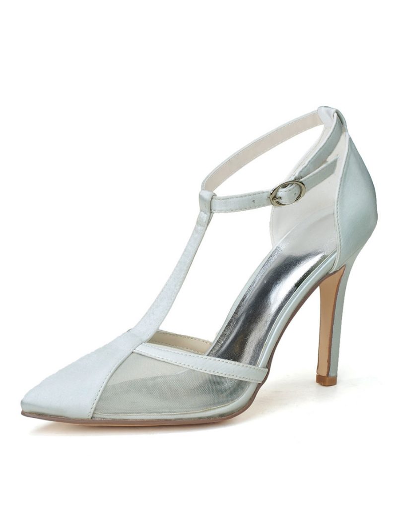 Damen-brautschuhe Mit T-riemen Und Absatz - Silber