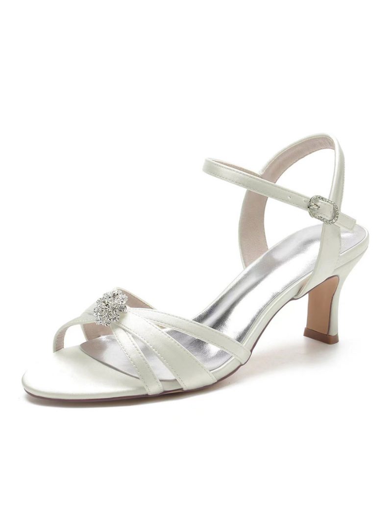 Damen-brautschuhe Strass-sandalen Mit Klobigem Absatz - Elfenbein