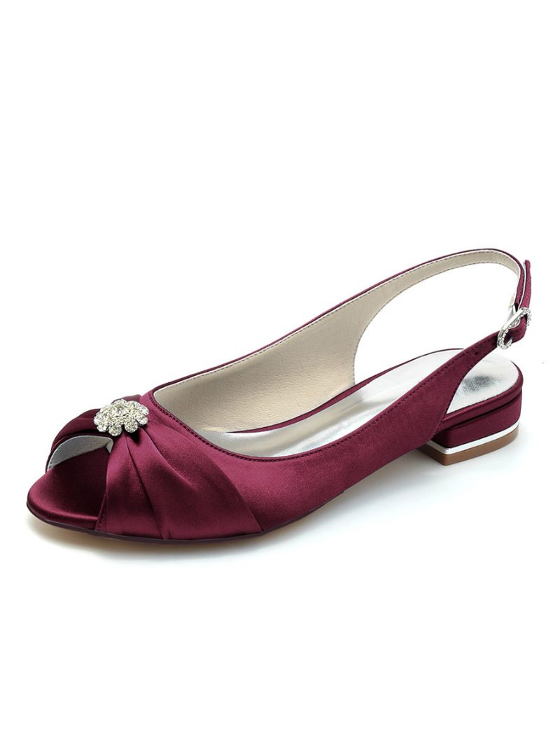 Damen-brautschuhe Strasssteine Satin Peep-toe Flache Brautschuhe - Burgund