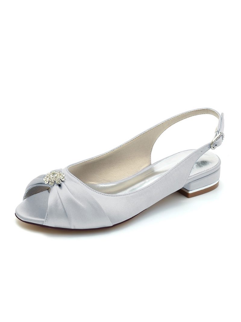 Damen-brautschuhe Strasssteine Satin Peep-toe Flache Brautschuhe - Silber