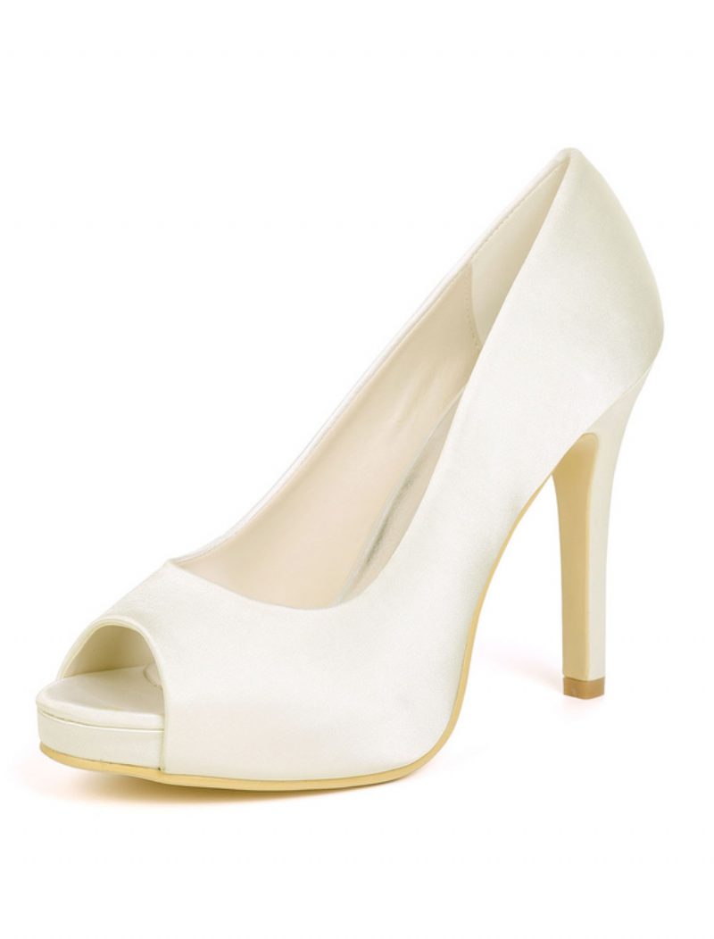 Damen-hochzeitspumps Mit Peep-toe-stiletto-absatz Und Plateau - Elfenbein