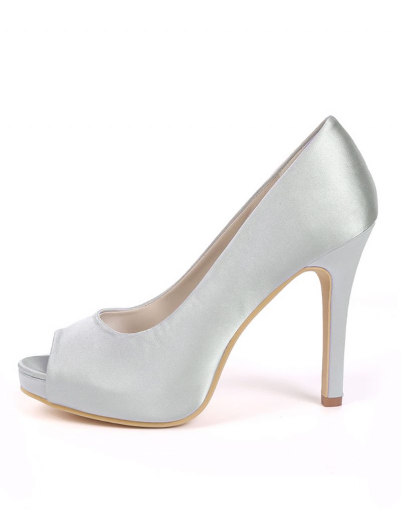 Damen-hochzeitspumps Mit Peep-toe-stiletto-absatz Und Plateau - Silber