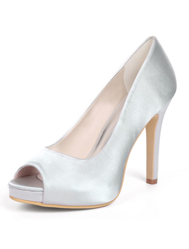 Damen-hochzeitspumps Mit Peep-toe-stiletto-absatz Und Plateau - Silber