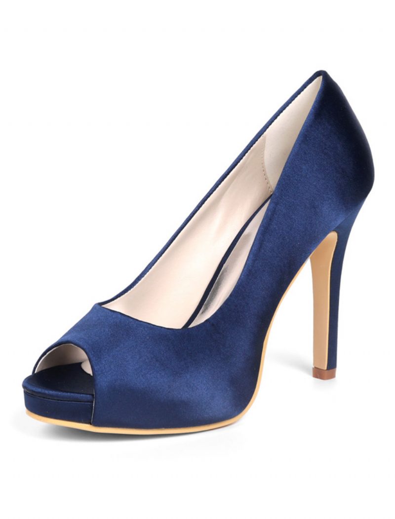 Damen-hochzeitspumps Mit Peep-toe-stiletto-absatz Und Plateau - Tintenblau