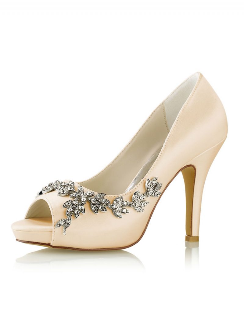 Damen-hochzeitspumps Strass-plateau-stiletto-absätze - Champagner