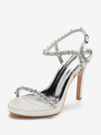 Damen-hochzeitsschuhe Aus Satin Mit Offenem Zehenbereich Strasssteinen Und Schnallendetail Stiletto-absatz Brautsandalen