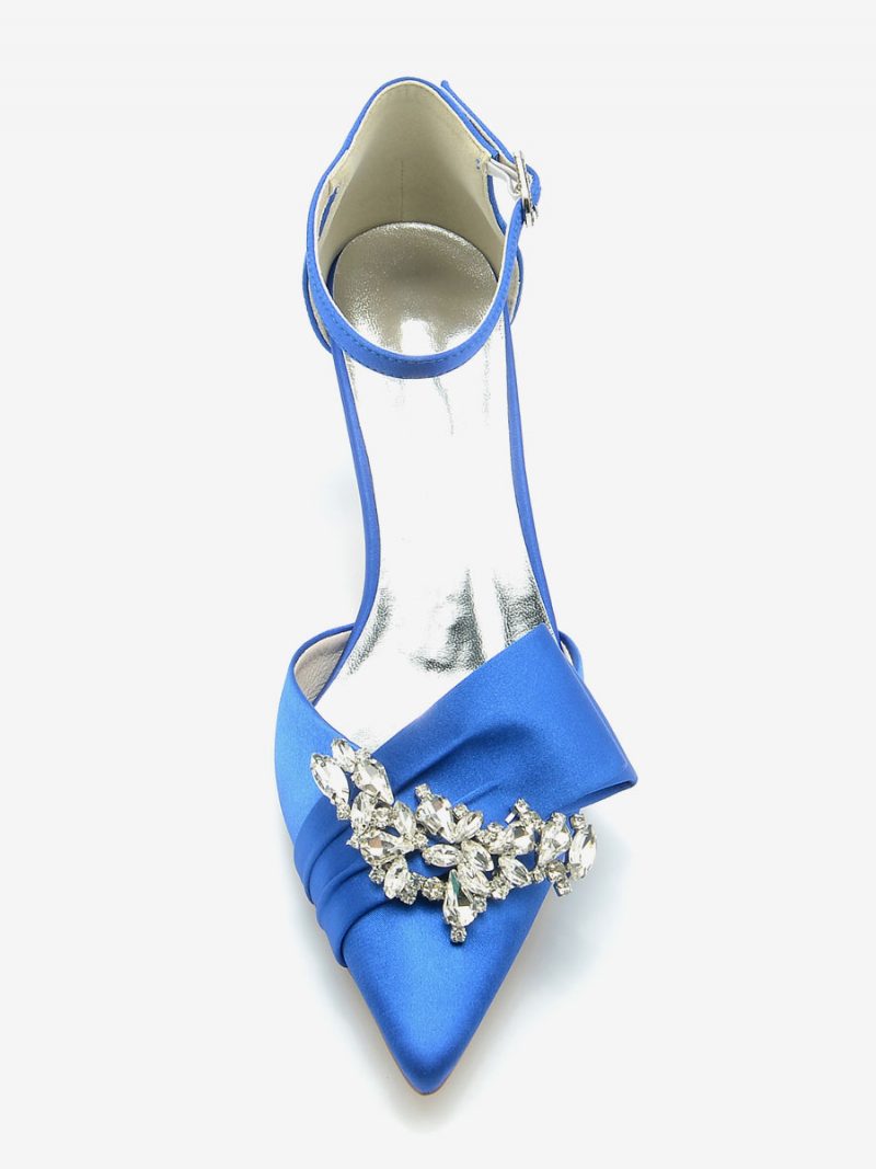 Damen-hochzeitsschuhe Aus Satin Mit Spitzer Zehenpartie Schleife Strasssteinen Und Kitten-heel-brautpumps - Königsblau