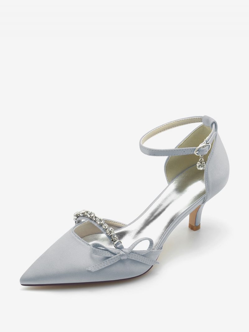 Damen-hochzeitsschuhe Aus Satin Mit Spitzer Zehenpartie Strasssteinen Und Schleife Brautpumps