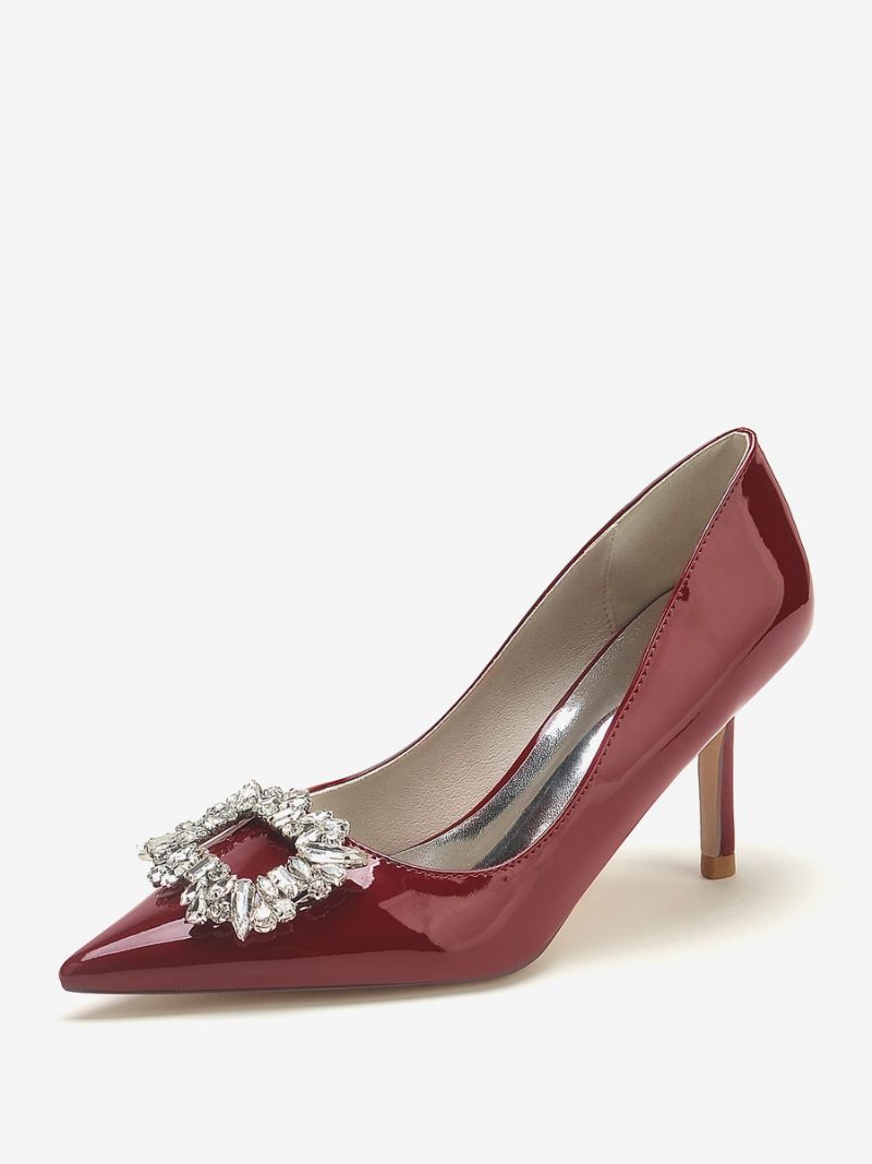 Damen-hochzeitsschuhe Brautpumps Lack-pu-obermaterial Spitze Zehenpartie Strasssteine High-heel-pumps - Burgund