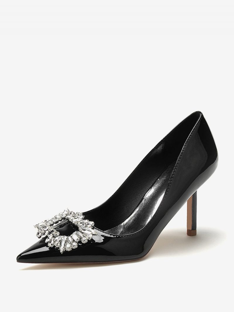 Damen-hochzeitsschuhe Brautpumps Lack-pu-obermaterial Spitze Zehenpartie Strasssteine High-heel-pumps - Schwarz