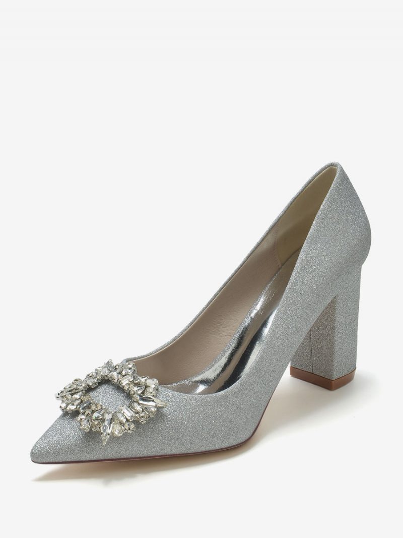 Damen-hochzeitsschuhe Brautpumps Pailletten Stoff Spitze Zehen Strasssteine - Silber