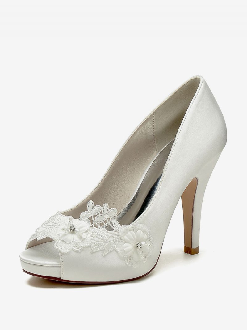 Damen Hochzeitsschuhe Brautpumps Satin Peep Toe - Elfenbein