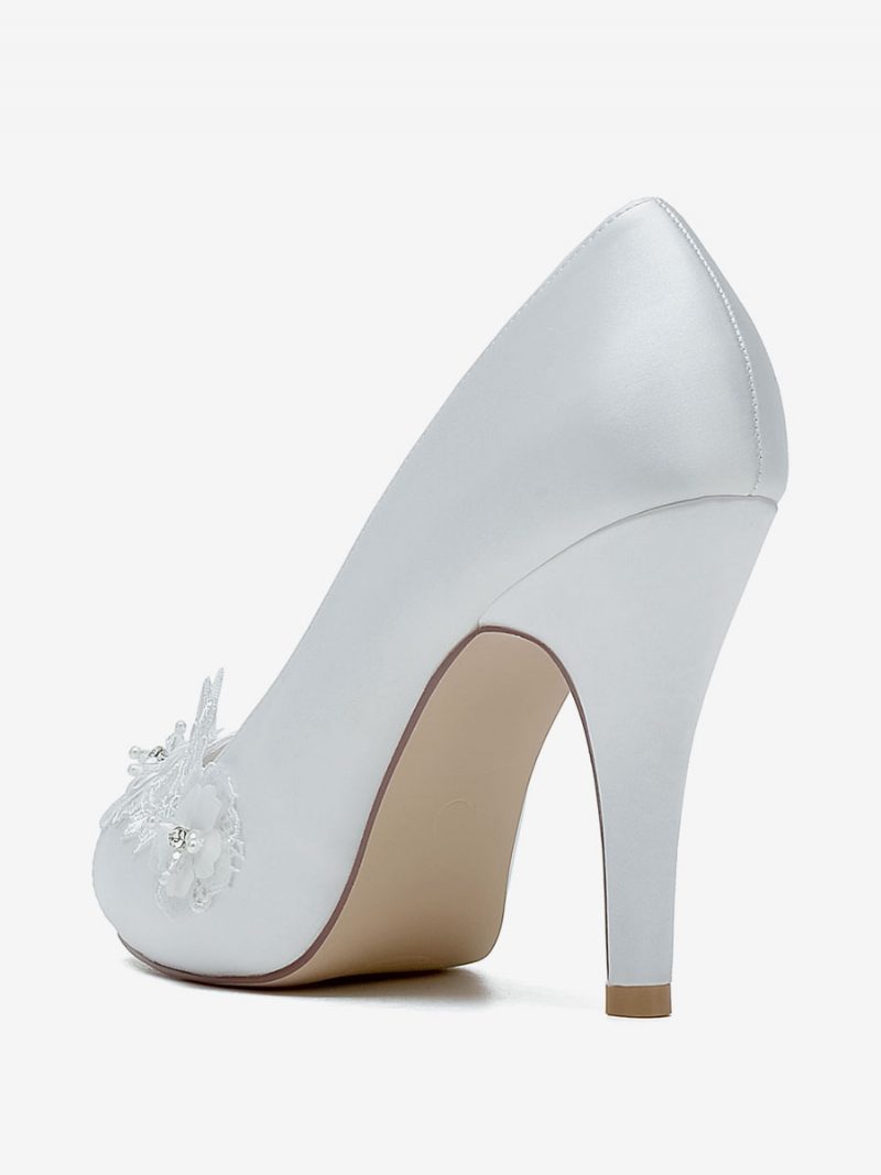 Damen Hochzeitsschuhe Brautpumps Satin Peep Toe - Weiß