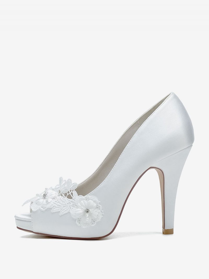 Damen Hochzeitsschuhe Brautpumps Satin Peep Toe - Weiß