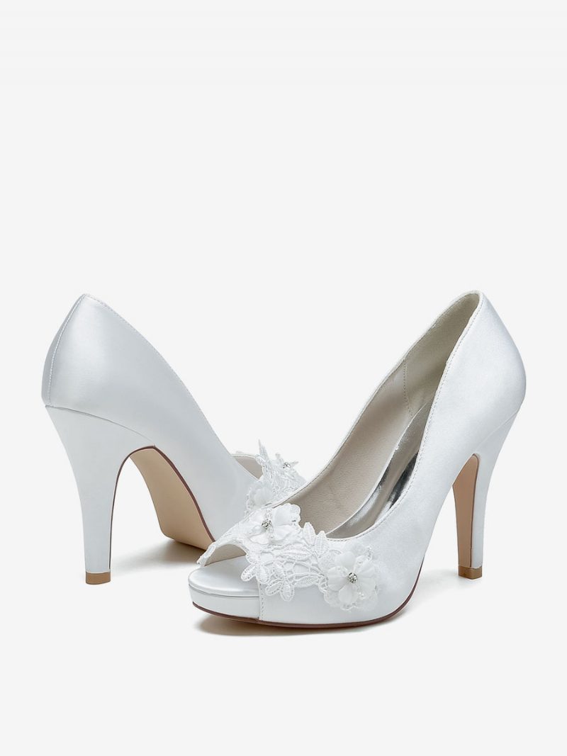 Damen Hochzeitsschuhe Brautpumps Satin Peep Toe - Weiß