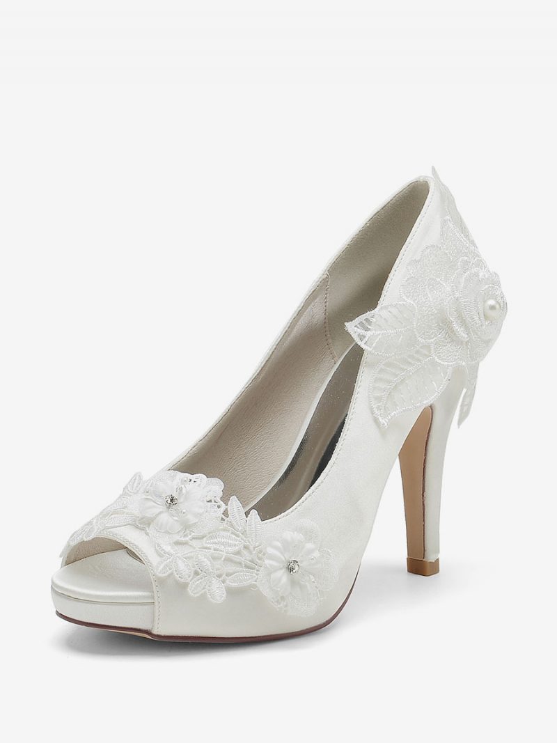 Damen Hochzeitsschuhe Brautpumps Satin Peep Toe - Elfenbein