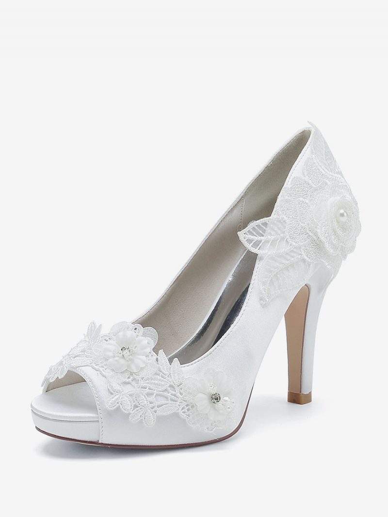 Damen Hochzeitsschuhe Brautpumps Satin Peep Toe - Weiß