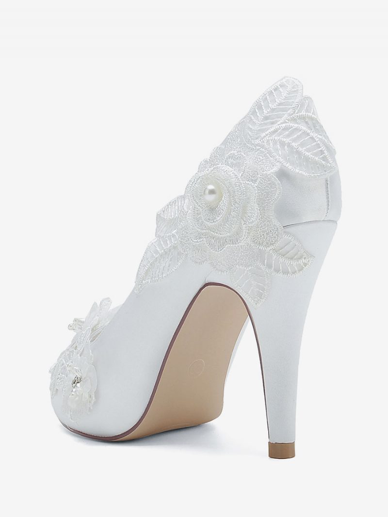 Damen Hochzeitsschuhe Brautpumps Satin Peep Toe - Weiß