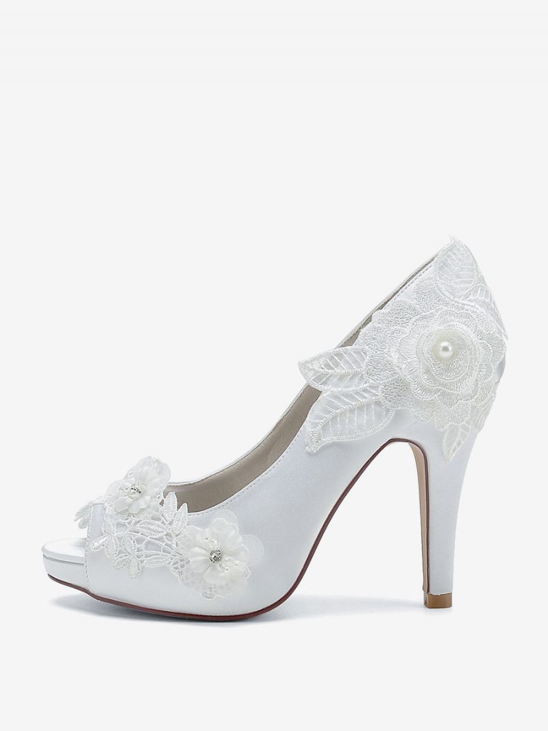 Damen Hochzeitsschuhe Brautpumps Satin Peep Toe - Weiß