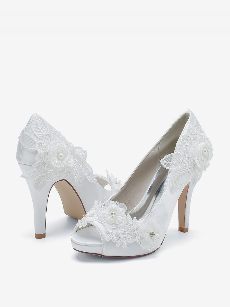 Damen Hochzeitsschuhe Brautpumps Satin Peep Toe - Weiß