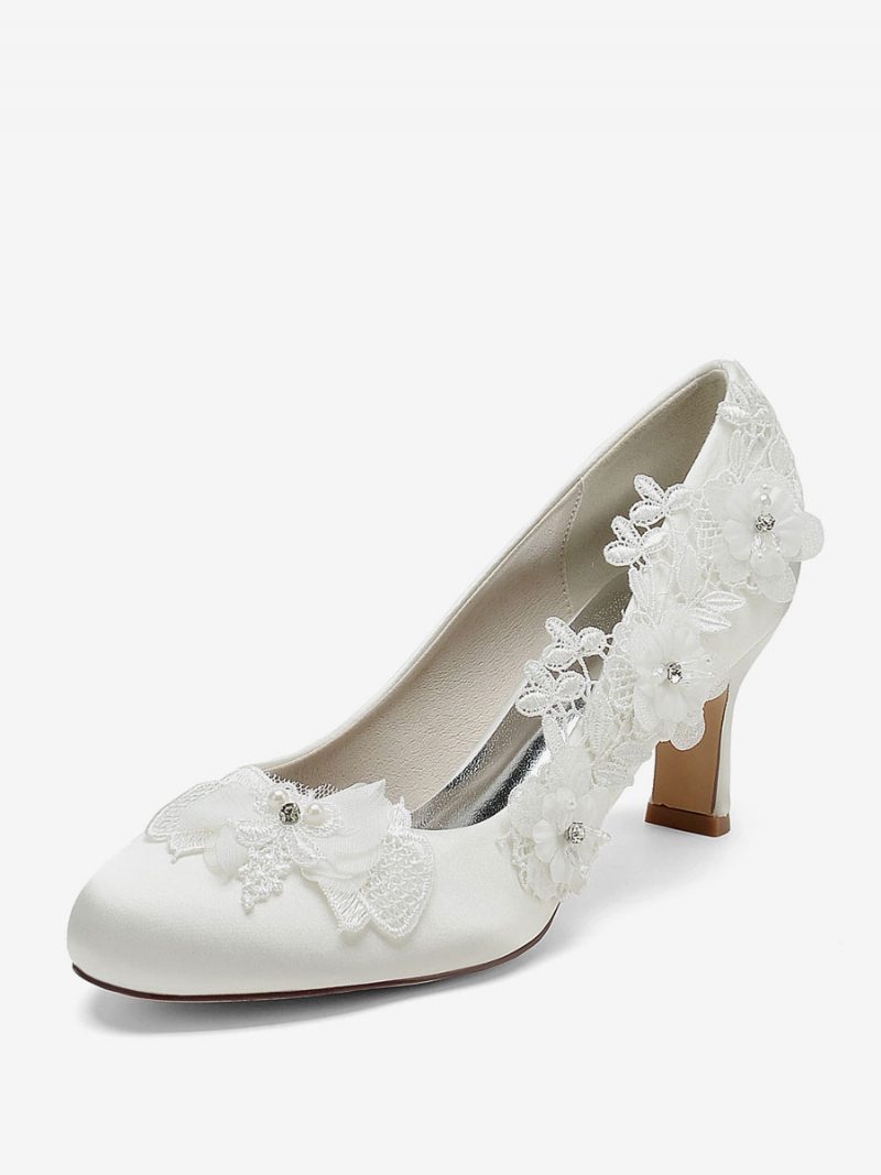 Damen-hochzeitsschuhe Brautpumps Satin Runde Zehenpartie - Elfenbein