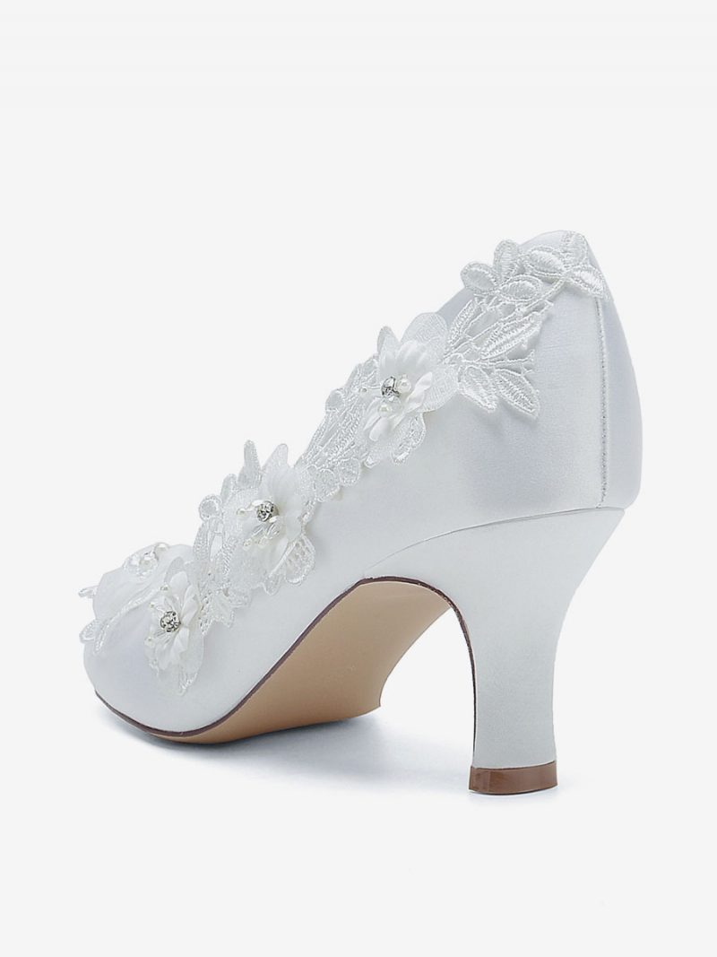 Damen-hochzeitsschuhe Brautpumps Satin Runde Zehenpartie - Weiß