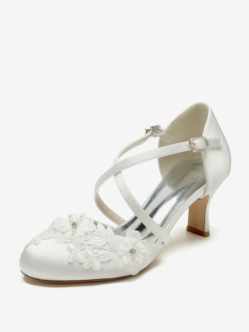 Damen-hochzeitsschuhe Brautpumps Satin Runde Zehenpartie - Elfenbein