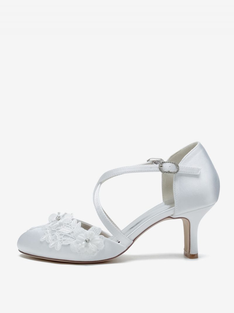 Damen-hochzeitsschuhe Brautpumps Satin Runde Zehenpartie - Weiß