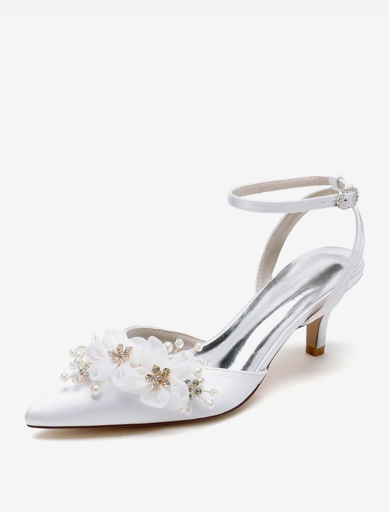 Damen-hochzeitsschuhe Brautpumps Satin Spitze Zehenpartie